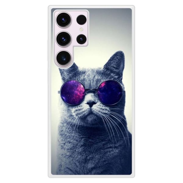 Förstärkt silikonhölje med tryck kompatibelt med Samsung Galaxy S23 Ultra Katt med glasögon