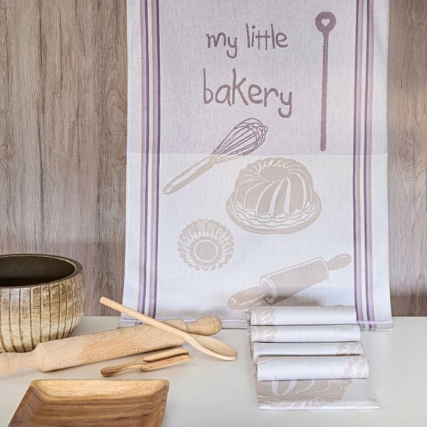 Set med 6 kökshanddukar med tryck "Bakery" 50 x 70 cm Egyptisk bomull