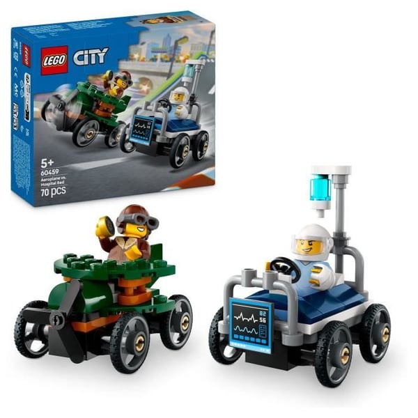 LEGO City 60459 Paket med racerbilar: flygplan kontra sjukhussäng - Leksak från 5 år