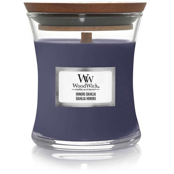 WOODWICK DOFTLYKT CLESSIDRA MINI TIMGLAS HINOKI DAHLIA