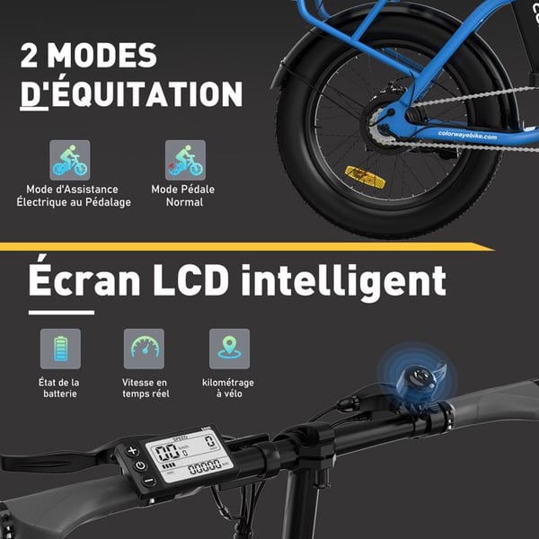 COLORWAY Blue Elcykel, 20" hopfällbar VAE, E-BIKE Elcykel med 2 körlägen, 36V 12Ah 250W batteri