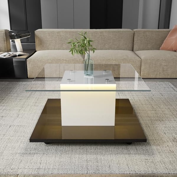 Sofabord - MUVOE - Rektangulært - Hærdet glas - Justerbart LED - Drejbare hjul Sofabord - MUVOE - Rektangulært - Hærdet glas - Justerbart LED - Drejbare hjul