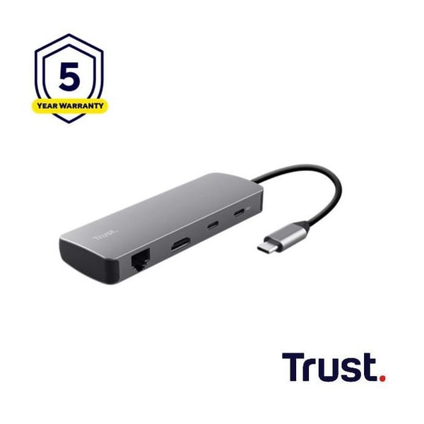 Trust DALYX 8-i-1 Multiport Adapter Silver USB-C HDMI LAN Kortläsare