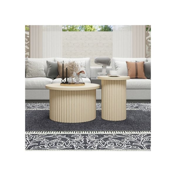 Rund soffbord - MUVOE - Set med 2 delar - Naturträ - Samtida design - Stabil och hållbar