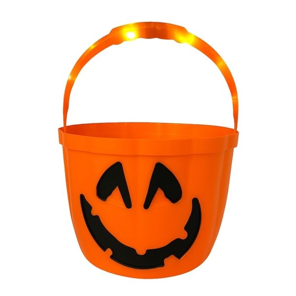 XL Orange Godiskärl Halloween 21 cm med LED-handtag