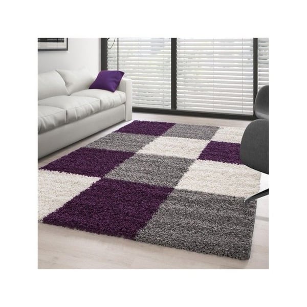Tassel Shaggy mat med lång lugg i rutigt mönster, flera färger och storlekar att välja på (80x150 cm - Lila-Vit-Grå) Tassel Shaggy mat med lång lugg i rutigt mönster, flera färger och storlekar att välja på (80x150 cm - Lila-Vit-Grå)