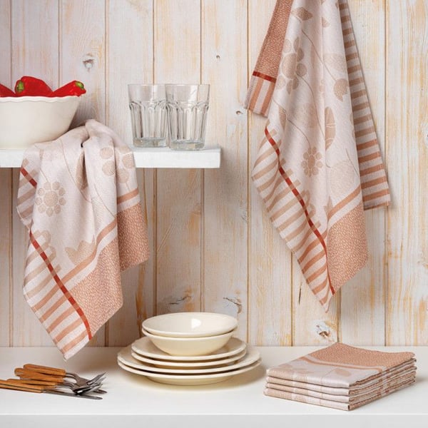 Set med 6 kökshanddukar med tryck "Blomster Skatt" 50 x 70 cm Egyptisk bomull