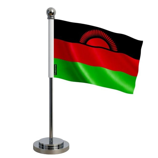 Malawi flagga - 14 x 21 cm - Polyester - Stålfot - Pixelforma