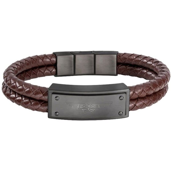 Läderarmband för män - Police - 18 cm - Grå - Brun - Modern - Flätad kedja - Rund - 200 g
