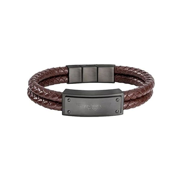 Läderarmband för män - Police - 18 cm - Grå - Brun - Modern - Flätad kedja - Rund - 200 g