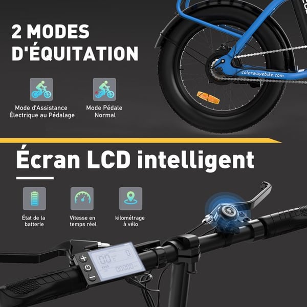 COLORWAY Elektrisk Cykel Foldbar 20"*3.0 Store Dæk, Batteri 36V 12Ah, Foldbar E-BIKE, Blå +HITWAY Bagagekurv