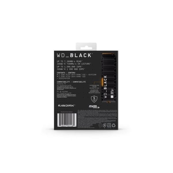 SSD-hårddisk - WD_BLACK - SN850X - 4 To - 7300 Mo/s - M.2 2280 - PCIe 4.0 x4