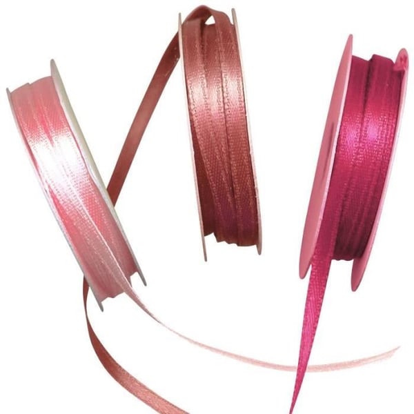 Ruban - RAYHER - 3 x 6 m - Satin 100% polyester - Rosa, gammalrosa, fuchsia - 3 mm bredde