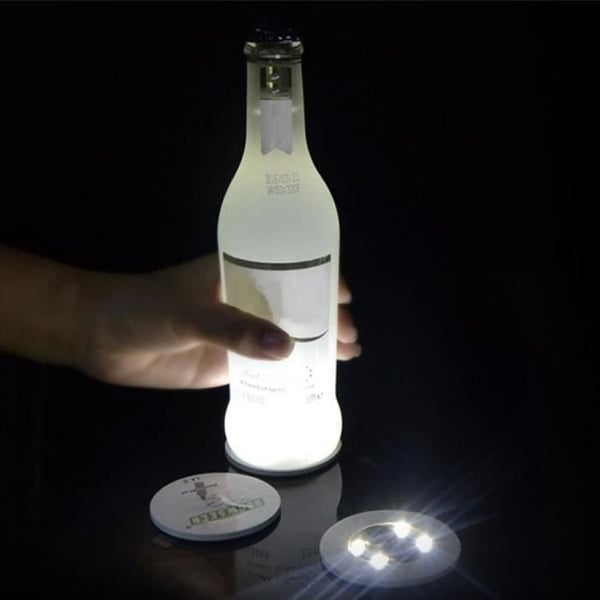 PLACEMAT, VIT--Mini Led Light Up Coaster, självlysande klistermärken för julflaska, nattklubb, bar, vas