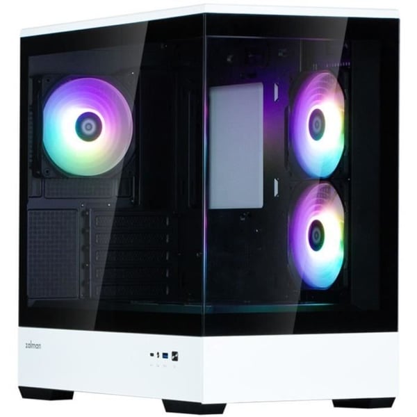 Mini Tower PC-fodral utan strömförsörjning - ZALMAN P30 BW (svart/vit) - Micro ATX/Mini-ITX - 3x120mm A-RGB - USB-C/3.0/HD-ljud