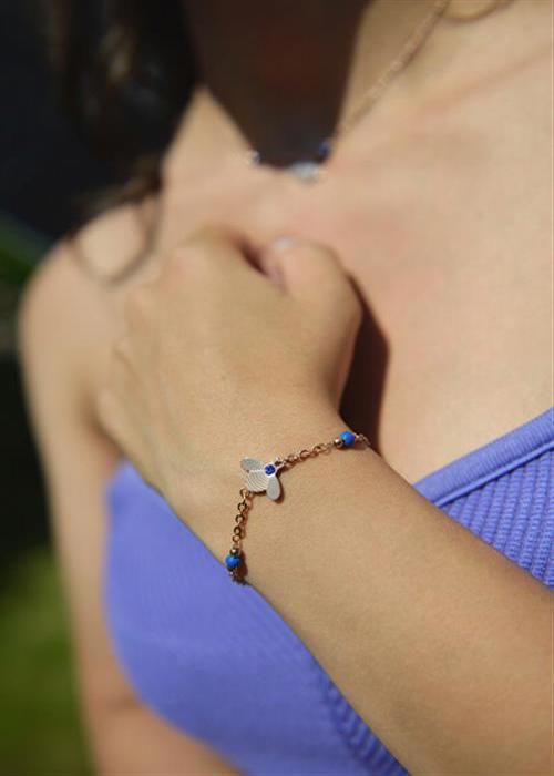 Armband - MORELLATO - SAUY10 - Roséguldpläterad stål - Bi-pendeln - Blå pärlor