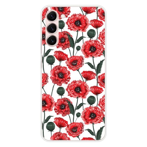 Tryckt silikonfodral som är kompatibelt med Samsung Galaxy S23 Plus Poppy Flowers