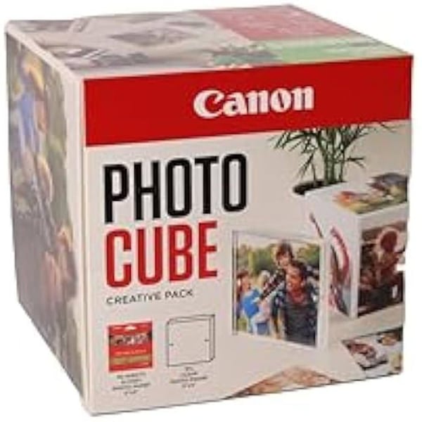 Canon Photo Cube Creative Pack, Blå - PP-201 Glänsande II Fotopapper 5x5" (40 Ark) + Fotrahmen - Kompatibel med Canon PIXMA