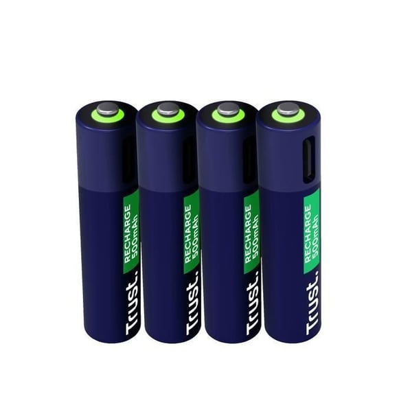 Trust – Piles AAA Återuppladdningsbara USB-C – Återuppladdningsbara Batterier av Hög Kapacitet – Snabbladdning – Ekologiskt Paket