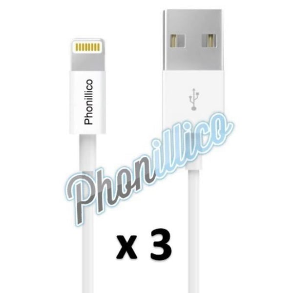 Lot 3 USB-laddningskabel vit kompatibel med iPhone 7 PLUS - Phonillico®
