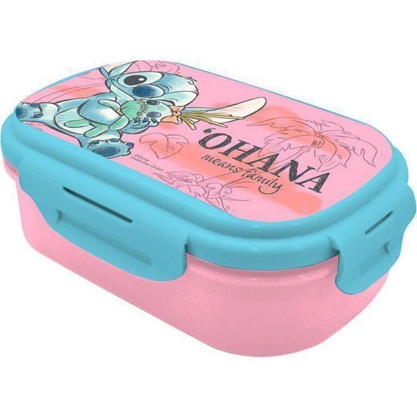 Matupp paket, snacks låda - Lilo och Stitch - Ohana - 21x14x6CM - Med bestick inkluderade - Rosa