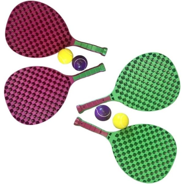 Set av Strandtennis 2 Plast Racketar 50 cm med 2 Skum Bollar och Transportväska - Slumptvärg