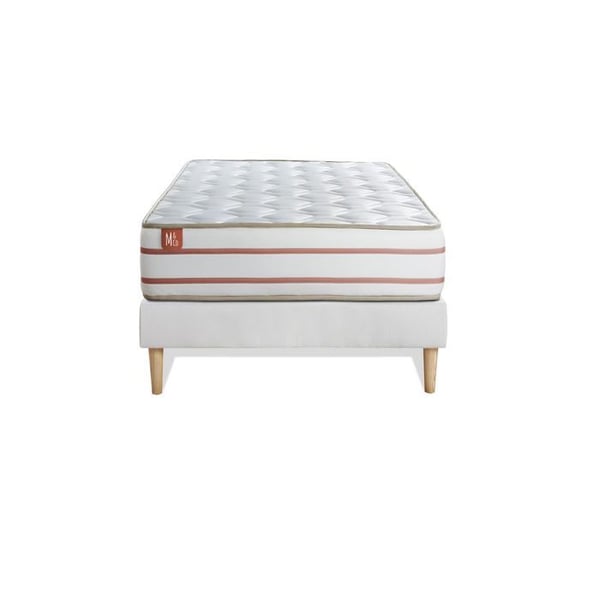 Ensemble LE DOUX 90x200cm Minnesskum 3 komfortzoner - Tjocklek 24cm + sängram kit Vit