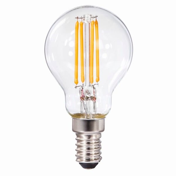LED-lampa med E14-fattning, 470lm ersätter 40W, droppformad, vit klar.