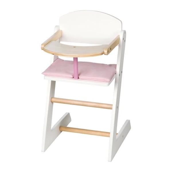 ROBA Scarlett Doll Barnstol i trä - Vit / Naturlig - Rosa kudde - 51,5 x 28 x 28 cm