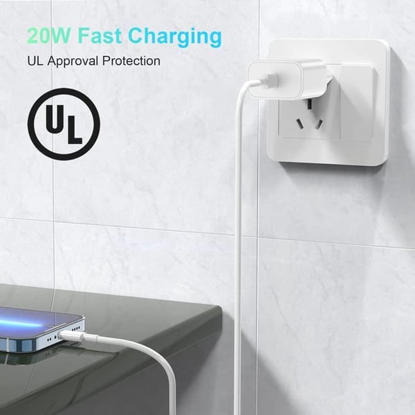 Hurtigoplader - Apple - iPhone 16/15 - 20W - USB-C kabel 2m - Sikkerhedsbeskyttelse