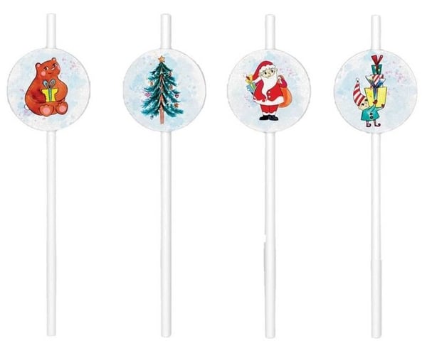 Papperssugrör - PTIT CLOWN - P'TIT Clown re23430 - Set om 8 - Julillustrationer - 20 cm