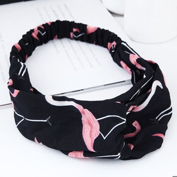 Tvinnad Huvudband - AVIZAR - Satäng Tryckt Flamingo - Färg Svart - För Kvinna - Bekväm