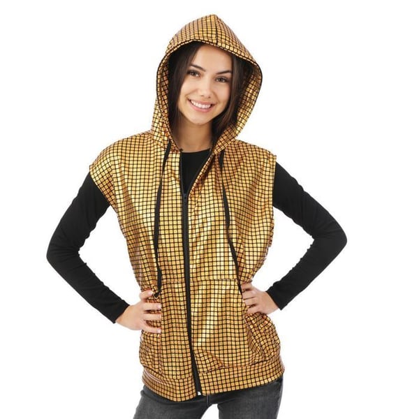 Disco väst med huva - PTIT CLOWN - 24411 - guld - L/XL - Karneval/Halloween/Cosplay