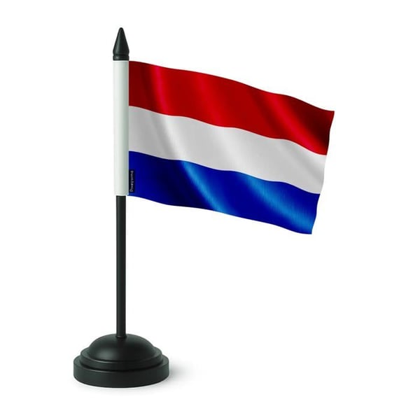 Bordflagga från Nederländerna – 14 x 21 cm – Polyester – Svart Plastbas – Pixelforma
