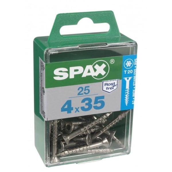 Skruv - SPAX - Torx försänkt huvud - Rostfritt stål - Diam. 4mm - Längd. 35 mm - förpackning om 25