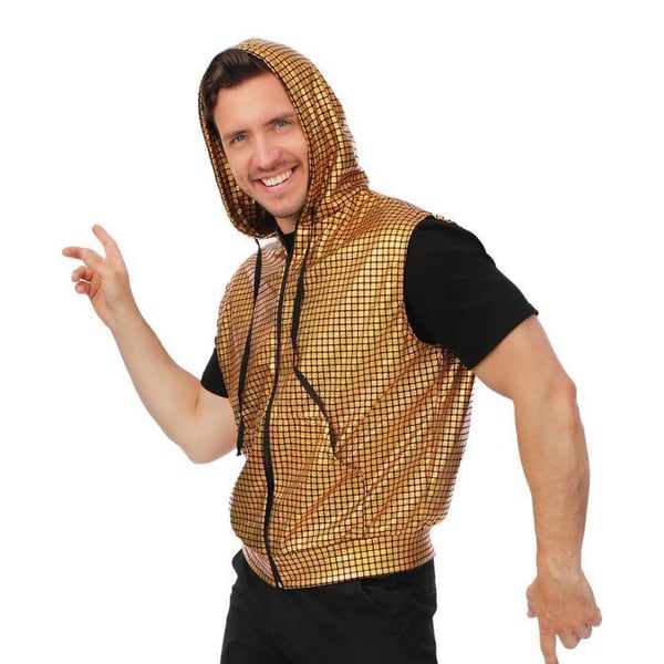 Disco väst med huva - PTIT CLOWN - 24411 - guld - L/XL - Karneval/Halloween/Cosplay