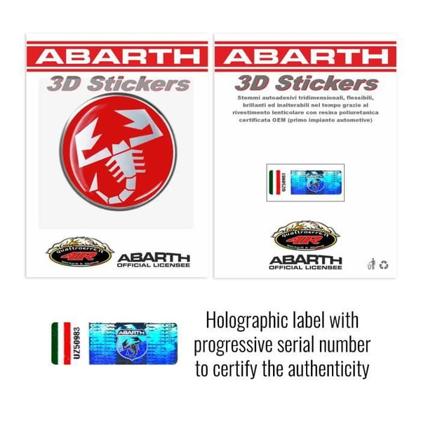 3D-dekal - Abarth - Scorpion - Röd - Diameter 44 mm - Officiell produkt