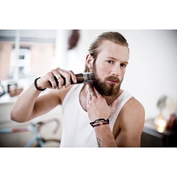 Skäggtrimmer Skäggsats REMINGTON - Självslipande titanblad - Justerbara träskor - Litiumbatteri