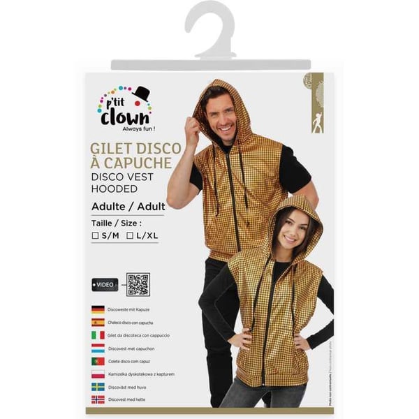Disco väst med huva - PTIT CLOWN - 24411 - guld - L/XL - Karneval/Halloween/Cosplay
