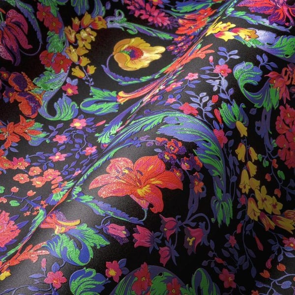 VERSACE TAPET Fleurs Papper tapet i lyx Floral 387061 flerfärgad rosa grön guld svart ornament 10,05x0,70m Tillverkat i Tyskland