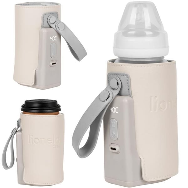 Bärbar flaska värmare Lionelo Thermup Go Plus - Utan BPA - 38-50°C - Batteri upp till 8h - Beige