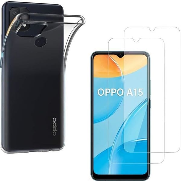 Coque för Oppo A15 - Phonillico - Mjuk Silikon - 2 Härdat Glas - Skärm Skydd - Transparent