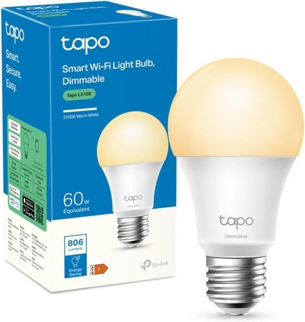 TP-Link Tapo Wifi Connected-lampa, varmvit E27 LED-lampa, kompatibel med Alexa, Google Home och Siri Tapo L510E