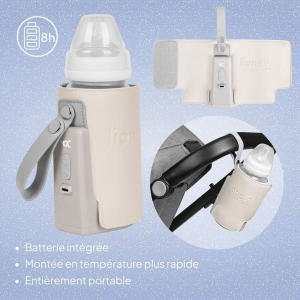 Bärbar flaska värmare Lionelo Thermup Go Plus - Utan BPA - 38-50°C - Batteri upp till 8h - Beige