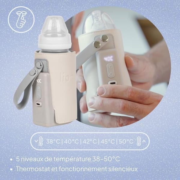 Bärbar flaska värmare Lionelo Thermup Go Plus - Utan BPA - 38-50°C - Batteri upp till 8h - Beige