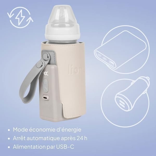 Bärbar flaska värmare Lionelo Thermup Go Plus - Utan BPA - 38-50°C - Batteri upp till 8h - Beige