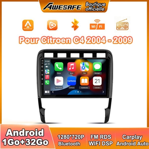 AWESAFE Autoradio Android 13 för Porsche Cayenne 9PA (2002-2010) 1Go+32Go 9 '' Skärm med Carplay GPS WiFi Bluetooth Android Auto