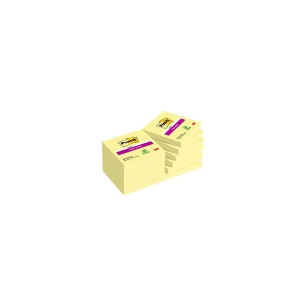 Självhäftande anteckningsblock - POST-IT - Super Sticky Notes - 76 x 76 mm - Kanariegult - 12 block