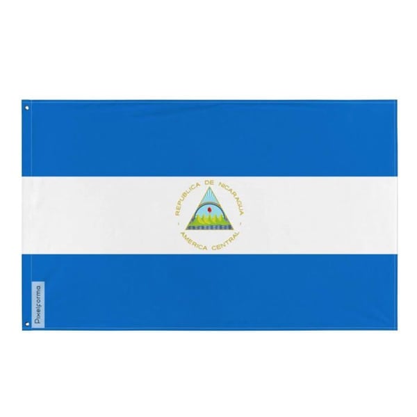 Nicaraguas flagga – 160 x 240 cm – Hållbar polyester – 2 metallöglor – Inomhus-/Utomhusbruk – Pixelforma