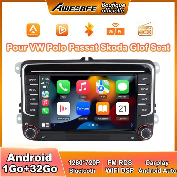 AWESAFE Autoradio Android 13 för VW Polo Passat Skoda Golf Seat 1Go+32Go med 7'' Touchscreen Carplay Android Auto RDS GPS